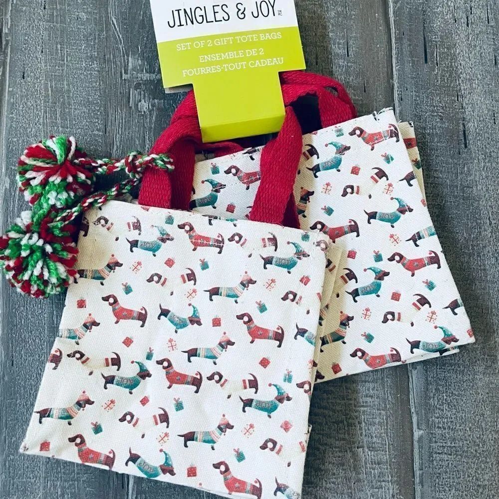 Dachshund Dog Christmas Canvas Gift Bags Set